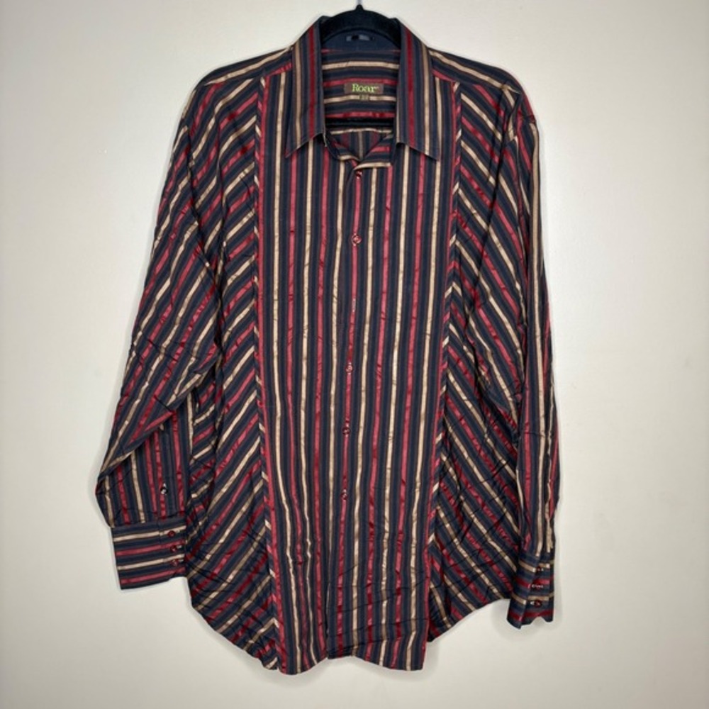 Roar Men's Striped Panel Long Sleeve Button Up Dress Shirt Sz 2XL